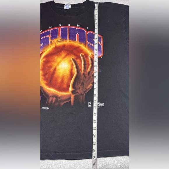 Vtg 90s Phoenix Suns Salem Sportswear Black T-Shirt USA Flaming Basketball Large - Picture 7 of 8
